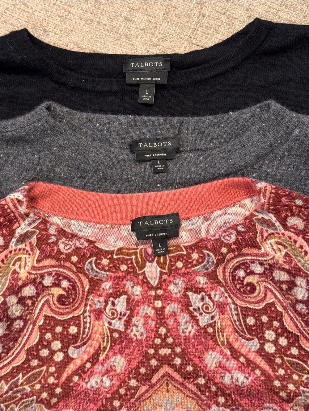 Bundle of 3 Talbots Luxe Sweaters L - 100% Cashmere & Pure Merino Wool